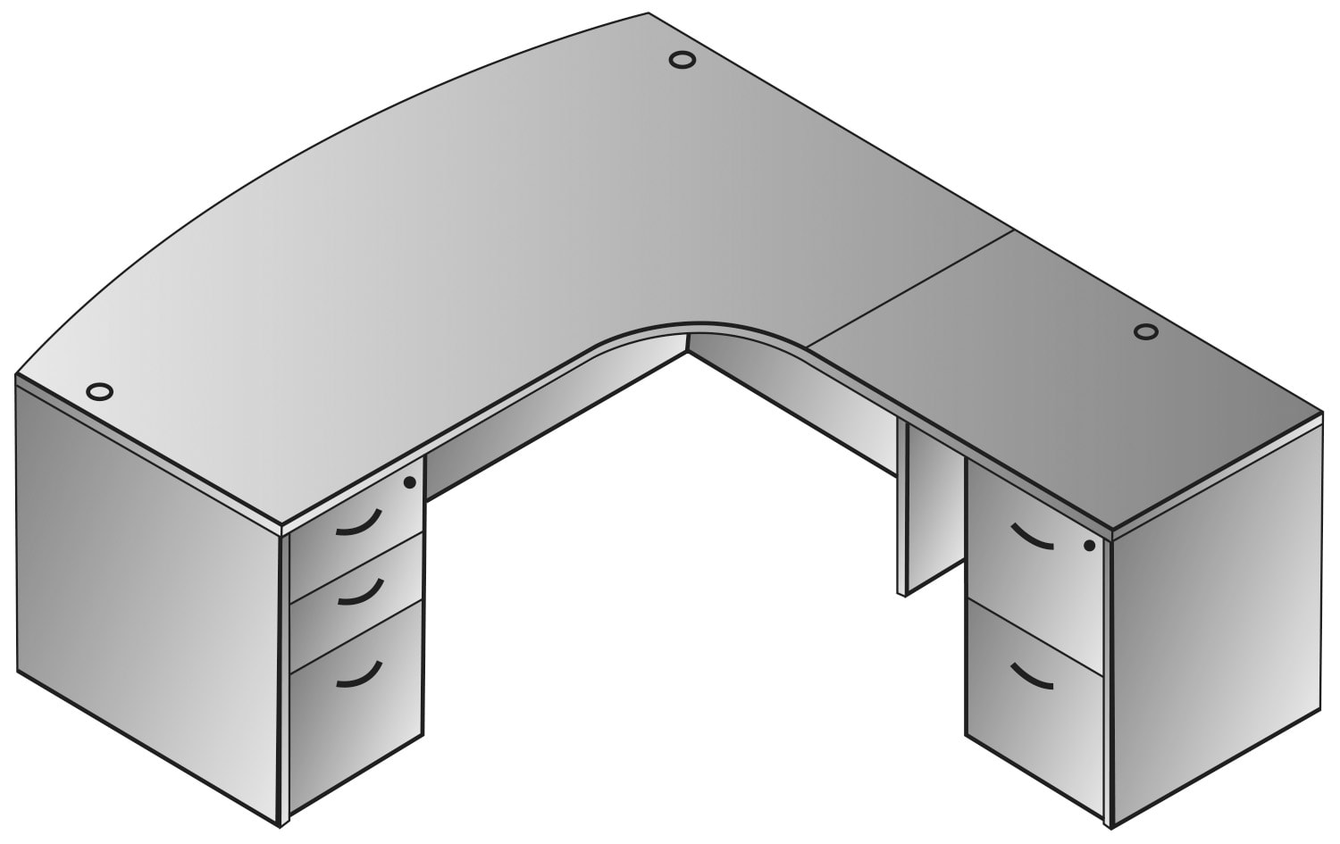 Napa StepFront L Shape with Bow Top Desk and Glass Modesty Panel, 71” -  NextGen Furniture, Inc.